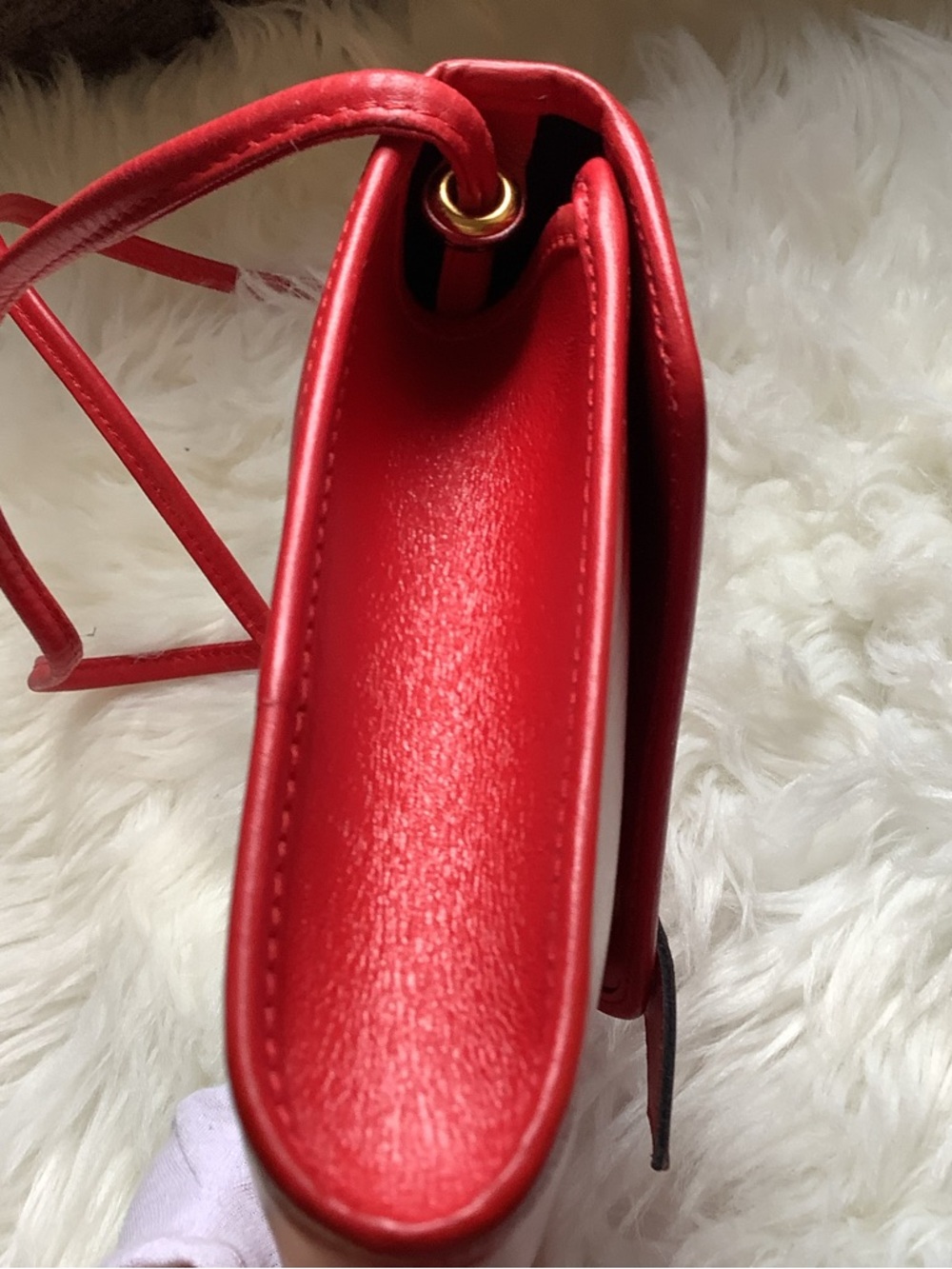 Yves Saint Laurent Vintage Red Leather Crossbody with Gold YSL Accent - Picture 5 of 11